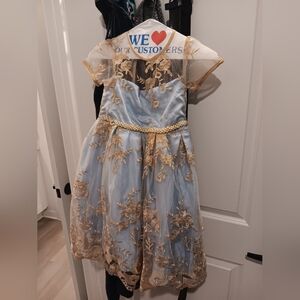 Charming Blue Dress with Gold Floral Details